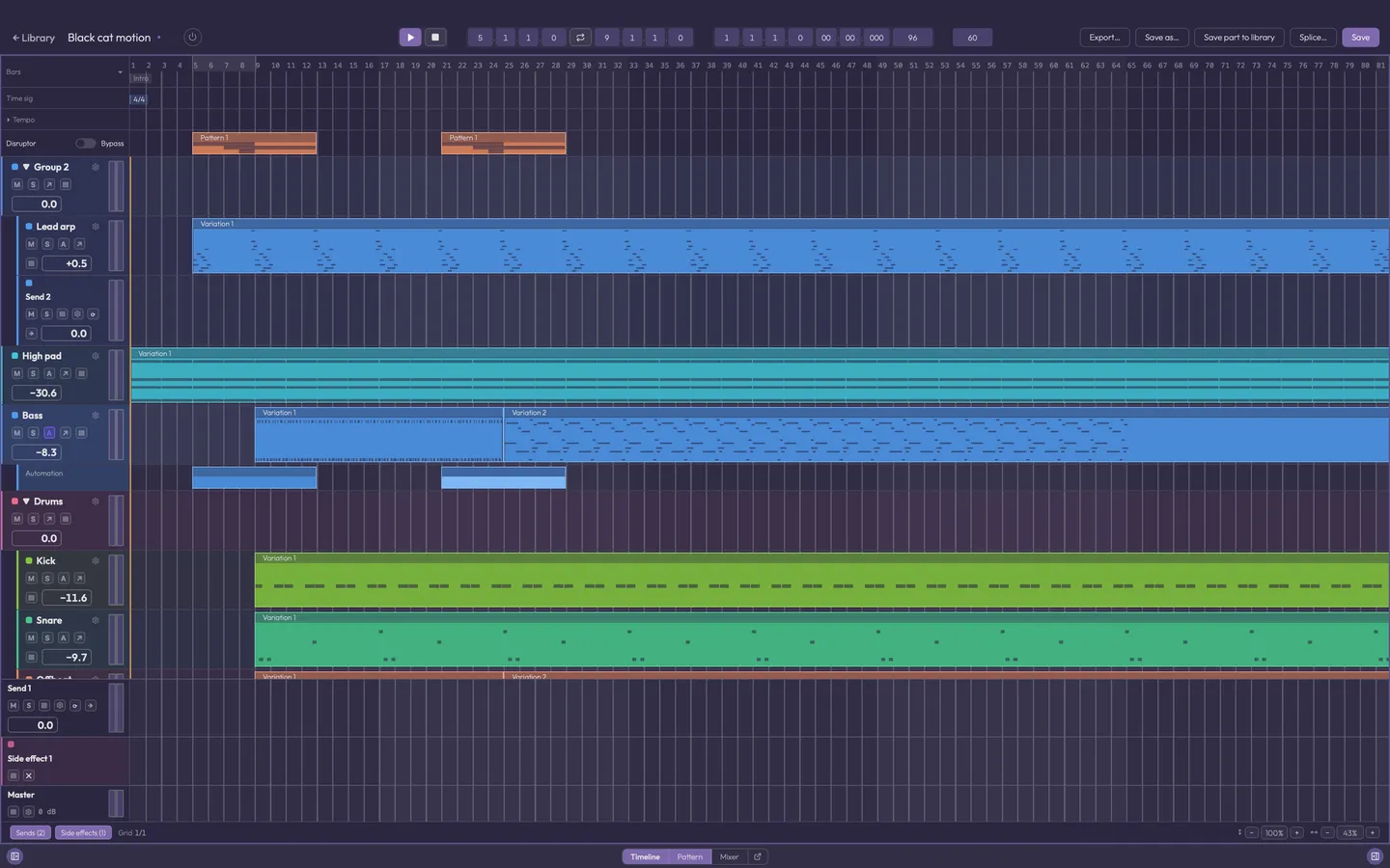 A track's automation lane below it, with trigger clips on the timeline